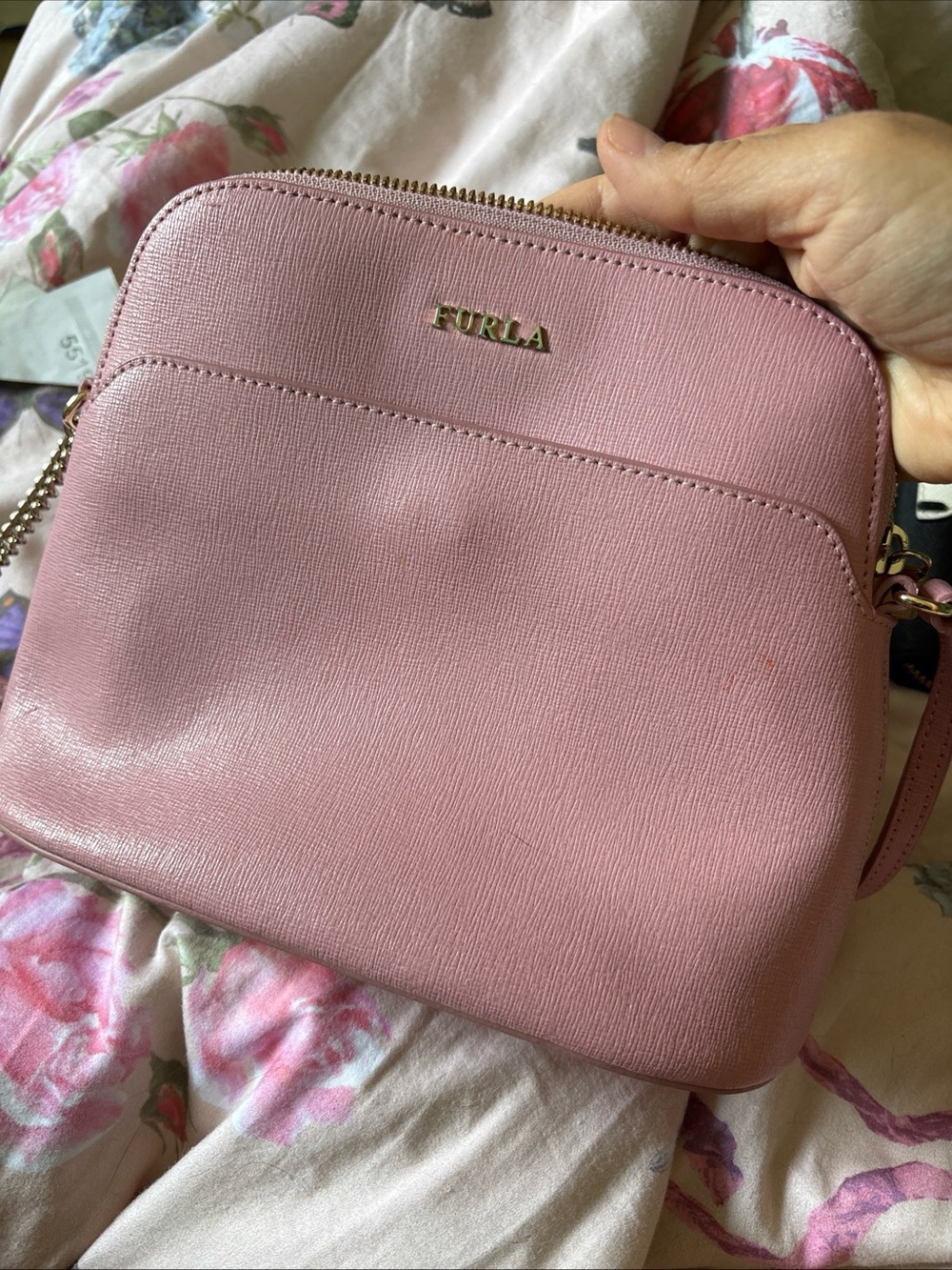 Furla Pink Leather Crossbody with Gold Hardware